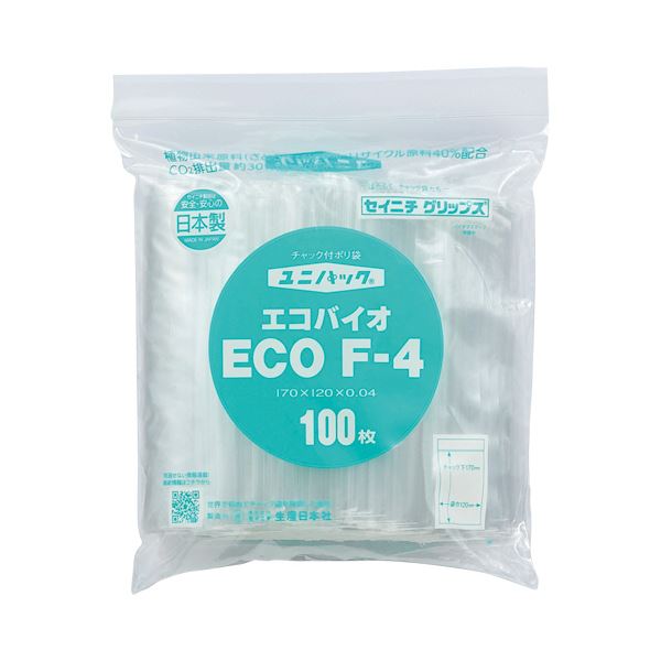 （まとめ） セイニチユニパック エコバイオ（チャック付ポリエチレン袋） ヨコ120×タテ170×厚み0.04mm ECO F-41パック（100枚） 【×10セット】