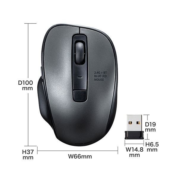 alineの（まとめ）サンワサプライ ワイヤレスブルーLEDコンボマウス ガンメタ MA-WBTBL135GM 1個【×3セット】｜アングル2
