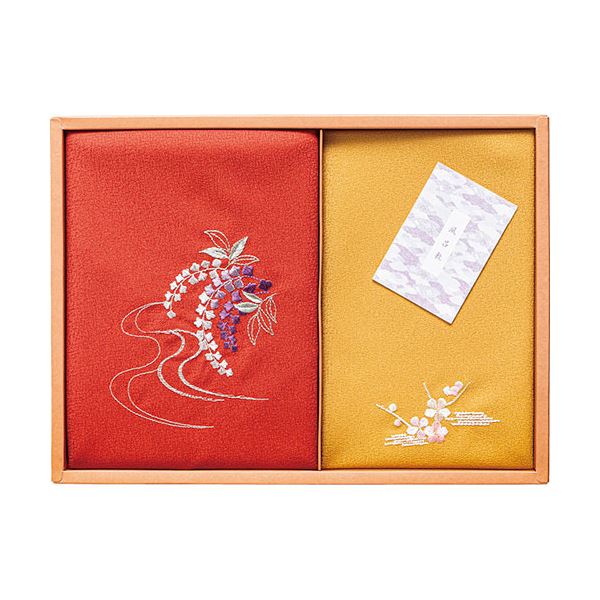 洛北 刺繍入り二巾風呂敷&刺繍入り金封包み 赤 二巾風呂敷71×70cm、金封包み38×37cm B1073647