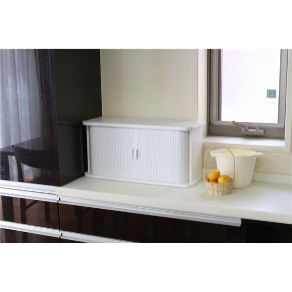 カウンター上 収納庫 ハイタイプ 約幅60cm ホワイト 木製 天然木 桐製 竹製ジャバラ扉式 キッチン収納 ..