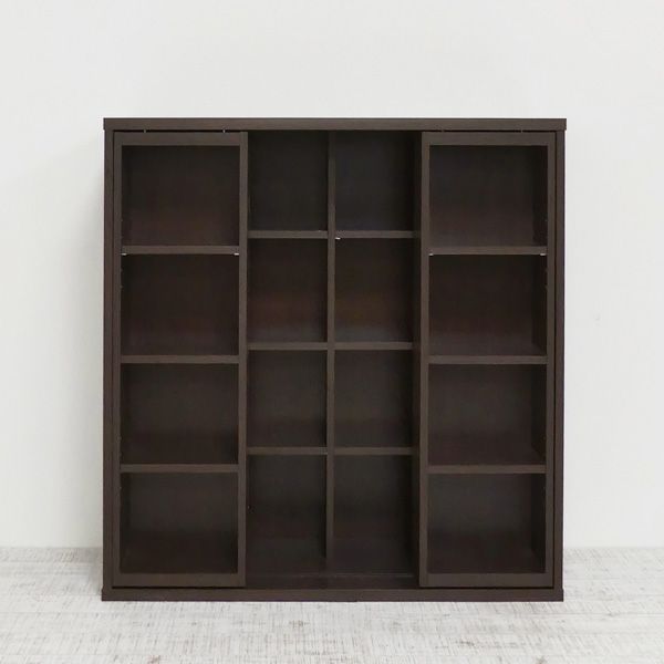 深型スライドシェルフ(CDラック/本棚) ダークブラウン 約幅90cm 前面スライド式 連結金具付き 【組立】 [2]