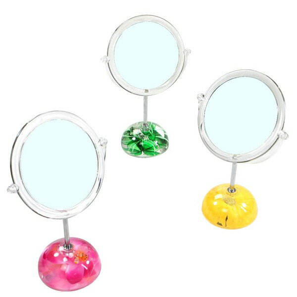 アクリル製スタンドミラー/卓上鏡 【丸型 ピンクオーキッド】 造花 [3]