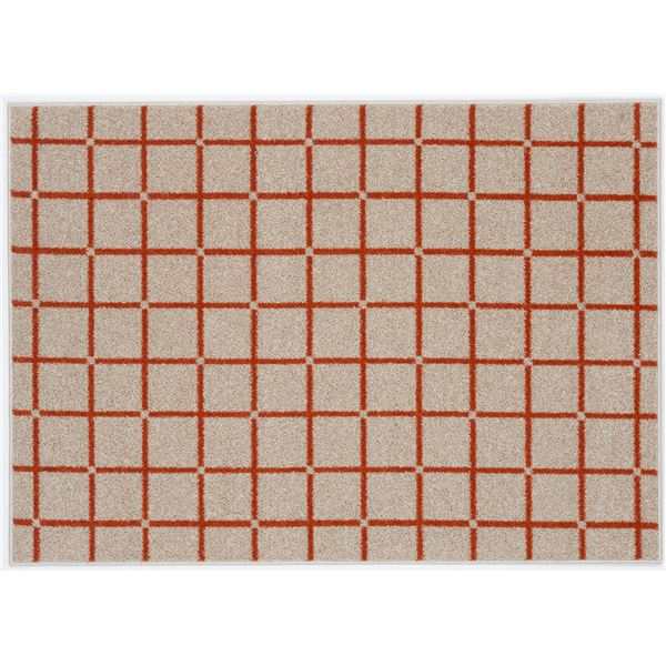 ラグ マット 絨毯 約幅130×長さ185cm オレンジ チェック柄 洗える 日本製 防ダニ 滑り止め加工 床暖房可 スミノエ オセロ【代引不可】