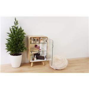 収納棚 コレクションケース 幅36cm S 3段 ナチュラル 木製 飛散防止フィルム加工ミラー 強化ガラス コレクションシェルフ [3]