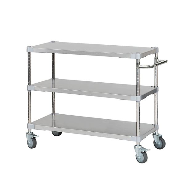 ステンレスシェルフワゴン 46×90cm 3段 シルバー キャスター 700 取っ手付き 日本製 ステンレス シェル..