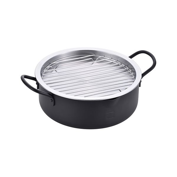 スッキリ重なるバット付き両手天ぷら鍋20cm 適正油量が一目でわかる適量ライン付 BRT-20