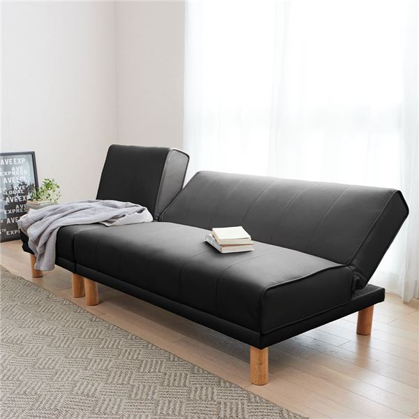 NEWスタイリッシュ ソファベッド ブラックレザー調 4way リクライニング ソファーベッド 3人掛け カウ..