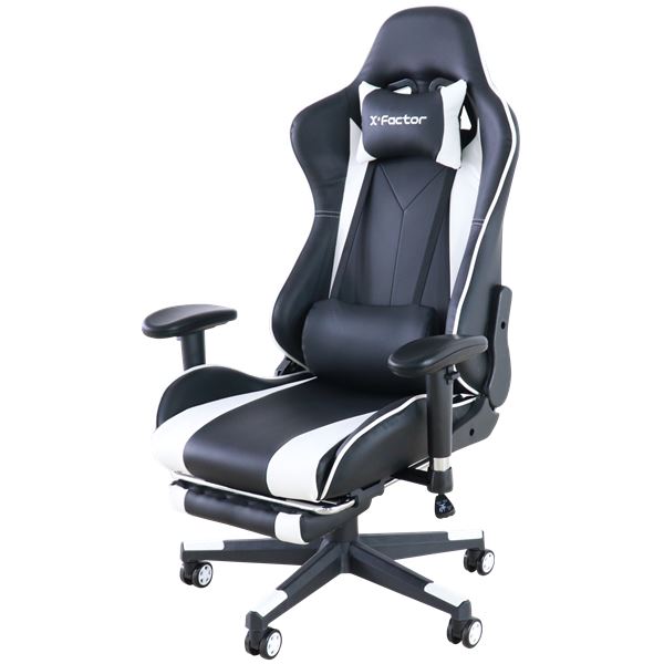 ゲーミングチェア 約幅70cm ホワイト フットレスト キャスター 肘付き 回転式 高さ調節可 組立品 リビ..