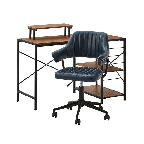 デスクチェア セット パソコンデスク約幅110cm ウォールナット オフィスチェア ネイビー ガス圧昇降 キ..