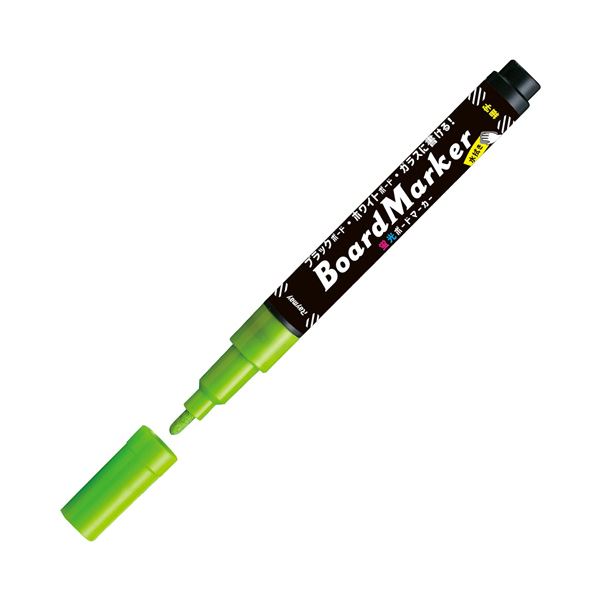 ■サイズ・色違い・関連商品■ブルー■グリーン[当ページ]■バイオレット■レッド■ピンク■オレンジ■イエロー■商品内容【ご注意事項】この商品は下記内容×10セットでお届けします。鮮やかな発色で雨にぬれても流れ落ちにくい。●蛍光ボードマーカーの細字・グリーンです。小さいサイズの筆記や細部書きに。●乾いたら、擦れずきれい。●ブラックボードに書き消しできる。簡単に消せる水拭きタイプ。●ホワイトボード、ブラックボード、ガラス、アクリルに筆記可能。■商品スペックインク種類：水性顔料系(蛍光調カラー)インク色：グリーン芯の太さ：細字芯形状：丸芯線幅：1.0mm全長：126mm軸径：12mm備考：※黒板にはご使用になれません。■送料・配送についての注意事項●本商品の出荷目安は【5 - 11営業日　※土日・祝除く】となります。●お取り寄せ商品のため、稀にご注文入れ違い等により欠品・遅延となる場合がございます。●本商品は仕入元より配送となるため、沖縄・離島への配送はできません。