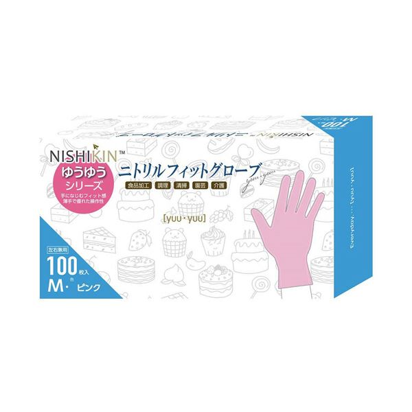 〔まとめ〕 錦尚金 ゆうゆうグローブ ニトリルフィットグローブ パウダーフリー ピンク M 1箱 (100枚) 〔×5セット〕
