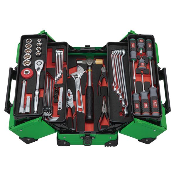 KTC 京都機械工具 52点組 12.7SQ 自動車・二輪整備用 スタンダードセット 両開きメタルケース リーフグリーン SK45226WZLG