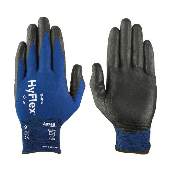 〔まとめ〕 アンセルニトリル背抜き手袋 ハイフレックス 11-816 Lサイズ ブルー/ブラック 11-816-9 1双 〔×5セット〕