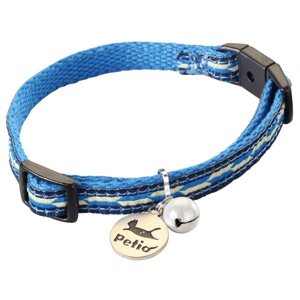 ■サイズ・色違い・関連商品■金魚 レッド■金魚 ブラック■金魚 オレンジ■手まり ブルー■手まり イエロー■手まり ガーネット■矢がすり ブルー[当ページ]■矢がすり イエロー■矢がすり ガーネット■猫模様 ブラック■猫模様 グリーン■猫模様 ガーネット■小花 レッド■小花 パープル■小花 グリーン■商品内容【ご注意事項】この商品は下記内容×5セットでお届けします。和風テイストのおしゃれなネコちゃん専用首輪。力が加わると外れるバックルを使用。反射鈴付。迷子札付。■商品スペック■材質/素材ポリエステル■原産国または製造地中国■商品使用時サイズテープ幅：10mm■使用方法装着の際は、バックルがカチッと音がなるまでしっかりと留めてください。指が2〜3本入る程度に装着し、しまり過ぎていないか、たえず点検してください。 首輪についている迷子札には油性ペン等で記入してください。さらに透明テープ等を貼ると、文字のカスレ防止に効果的です。■諸注意猫以外には使用しないでください。 材質によっては猫が引っかくと、縮んで猫の首がしまる恐れがあります。たえず点検し、猫に異常がある場合は直ちに使用を中止してください。 事故防止のため、適応サイズ以外の猫には使用しないでください。また、猫の習性を十分理解したうえで製品を購入してください。 本品は引ひも、鎖にはセットできませんので、散歩及びケイ留には使用しないでください。 本品は指が2〜3本入る程度に装着し、しまり過ぎていないか、たえず点検してください。 猫が嫌がる場合は、無理に使用しないでください。 子供が使用する場合は、必ず大人が立ち会ってください。 本品は消耗品ですので、使用前には必ず点検し、6ヶ月前後を目安としてホツレ、毛羽立ち、亀裂等の傷みが目立ち始めたら新しい製品に買い替えてください。 装着の際は、バックルがカチッと音がなるまでしっかりと留めてください。 製品によっては水ぬれ等で色落ちすることがあります。ぬれた場合はタオル等でふき、陰干ししてください。暖房器具等で乾燥させないでください。 火気や水気のそばでの使用や保管はしないでください。 幼児、子供、ペットのふれない所に保管してください。■適応サイズ(首囲)17〜28cm■その他 詳細【適応種】 全猫種【キャンセル・返品について】商品注文後のキャンセル、返品は承りかねます。予めご了承下さい。■送料・配送についての注意事項●本商品の出荷目安は【1 - 5営業日　※土日・祝除く】となります。●お取り寄せ商品のため、稀にご注文入れ違い等により欠品・遅延となる場合がございます。●本商品は仕入元より配送となるため、沖縄・離島への配送はできません。[ W55986 ]