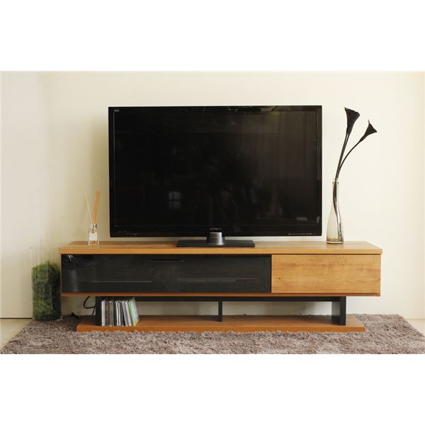 ヴィンテージ風 ローボード/テレビ台 【ライトブラウン】 幅160cm 日本製 引き出し収納付き 配線コード..