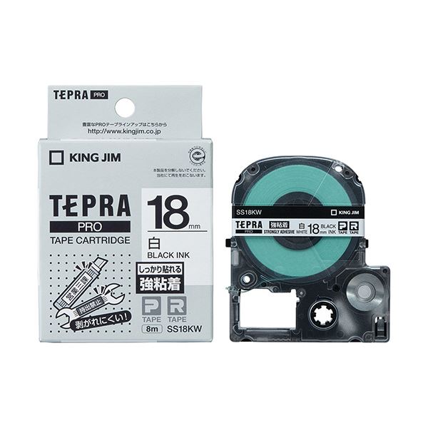 alineの（まとめ） キングジム テプラ PRO テープカートリッジ 強粘着 18mm 白／黒文字 SS18KW 1個 【×4セット】｜アングル3