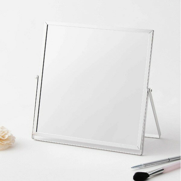 【12枚セット】 アルミフレーム卓上ミラー(L/シルバー/銀) 卓上鏡 カガミ メイク シンプル 飛散防止加工 角度調整可 大型 ワイド 業務用 完成品 NK-248 [2]