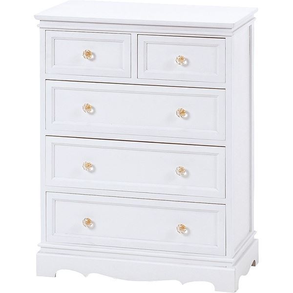 チェスト タンス 4段 約幅60cm ホワイト 木製 桐材 引き出し 取っ手付き 姫系 完成品 リビング ダイニ..