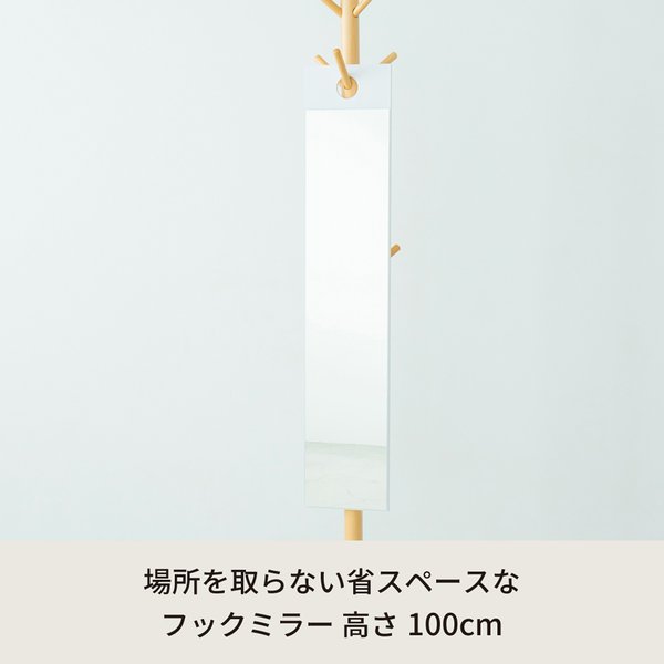 alineのフックミラー(100) (ホワイト/白) 幅20cm×高さ100cm ウォールミラー/壁掛け/鏡/飛散防止加工/日本製/省スペース/スリム/完成品/NK-1000｜アングル2
