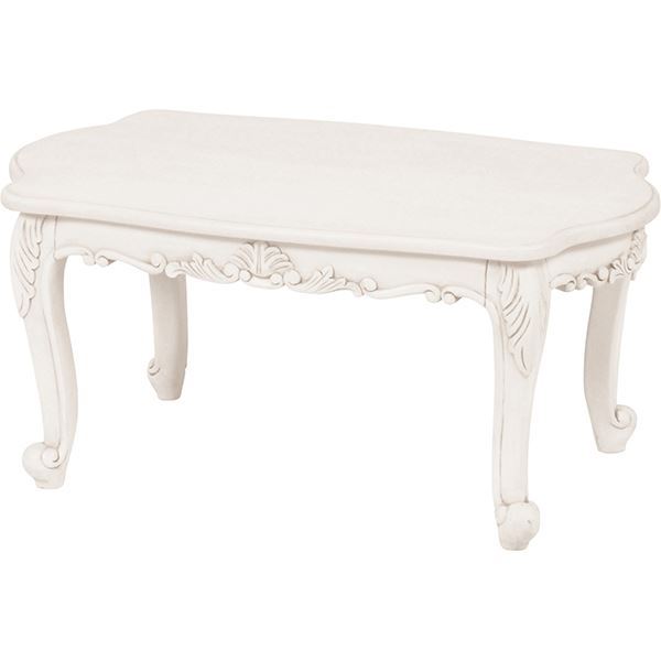 猫足ダイニングテーブル(ローテーブル/リビングテーブル)　幅80cm　木製　アンティークホワイト 『ヴィオレッタシリーズ』　【代引不可】