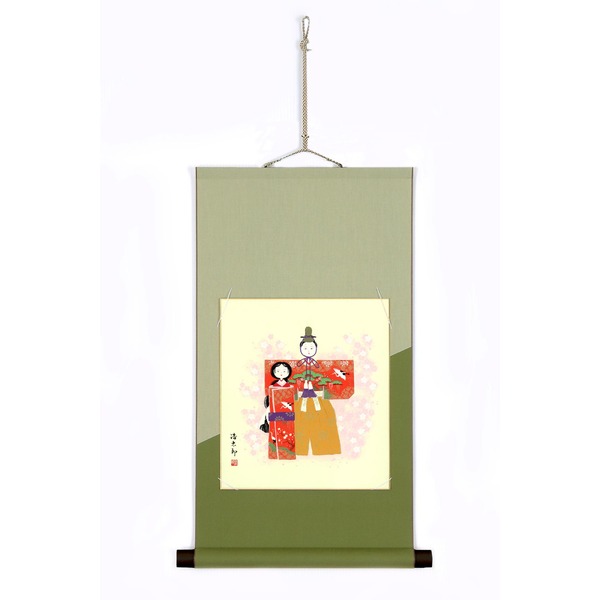 シルク版画 色紙掛 掛け軸 吉岡浩太郎 祝い 「雛祭」 長さ：57cm 日本製