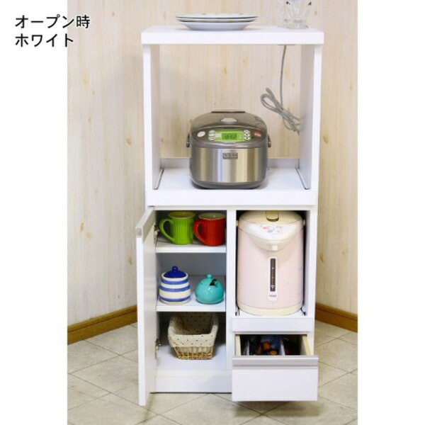 レンジ台 幅48cm ブラック スライドカウンター 1口コンセント 可動棚付き 木目柄 日本製 コンパクト キッチン収納 完成品【代引不可】 [2]