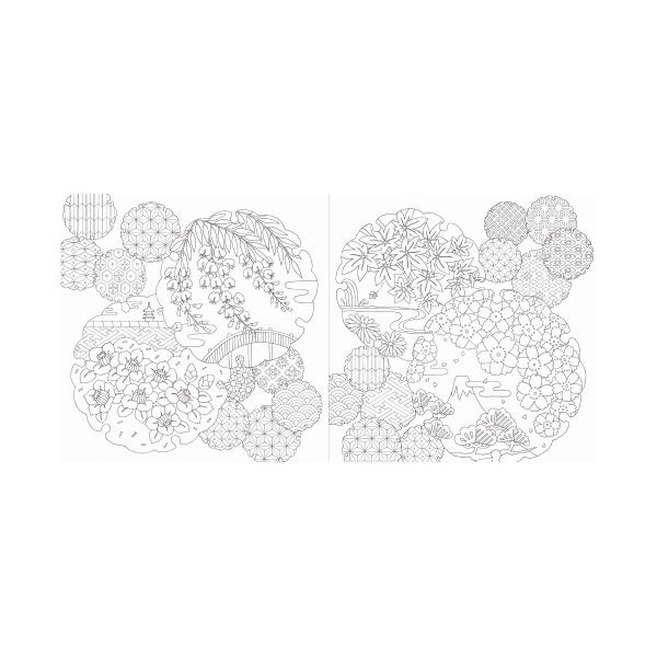 （まとめ） 四季の和柄と花景色 ぬり絵ブック 【×2セット】 2