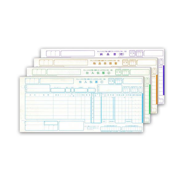 ■商品内容チェーンストア統一伝票B様式■商品スペック様式：チェーンストア統一伝票(ターンアラウンド1型)用紙タイプ：連続サイズ：ターンアラウンド1型寸法：12×5インチミシン目切り離し後サイズ：11×5インチ紙質：ノーカーボン紙刷色：1枚目:青、2枚目:緑、3枚目:茶、4枚目:紫複写枚数：4枚複写内訳：1枚目:仕入伝票1、2枚目:仕入伝票2、3枚目:物品受領書、4枚目:納品書(控)フィーダ穴：10穴とじ穴：2穴とじ穴間隔：80mm対応機種：ドットインパクトプリンタ【キャンセル・返品について】商品注文後のキャンセル、返品はお断りさせて頂いております。予めご了承下さい。■送料・配送についての注意事項●本商品の出荷目安は【5 - 11営業日　※土日・祝除く】となります。●お取り寄せ商品のため、稀にご注文入れ違い等により欠品・遅延となる場合がございます。●本商品は仕入元より配送となるため、沖縄・離島への配送はできません。[ C-BA14 ]