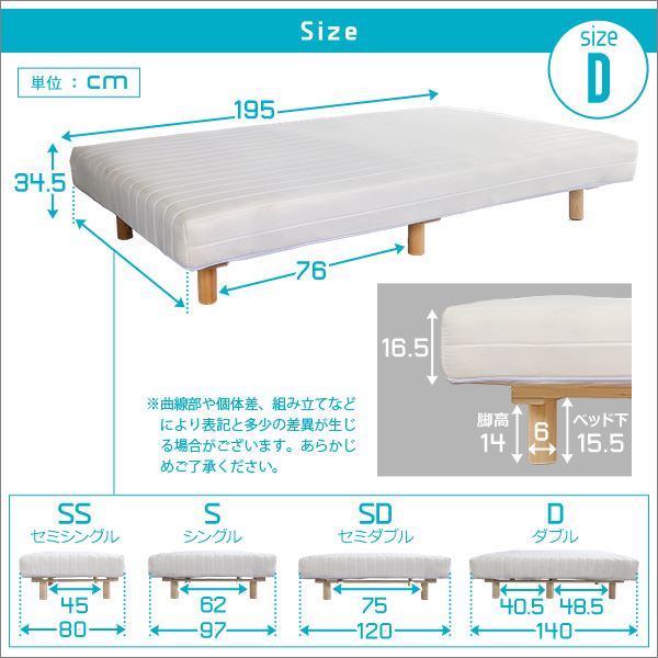 木製脚付き ロールマットレス 【ダブル ネイビー】 幅約144cm ボンネルコイルスプリング【代引不可】 [3]