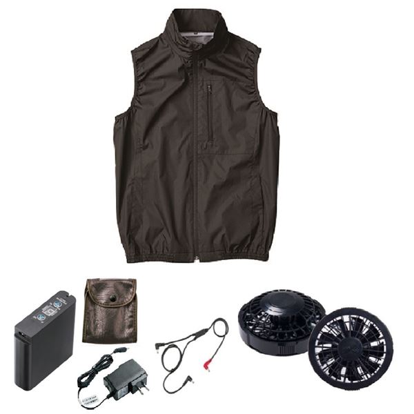 KU92140 空調服 R ポリエステル製 遮熱 タチエリ ベスト FAN2200B・RD9261・LIPRO2セット ブラック L