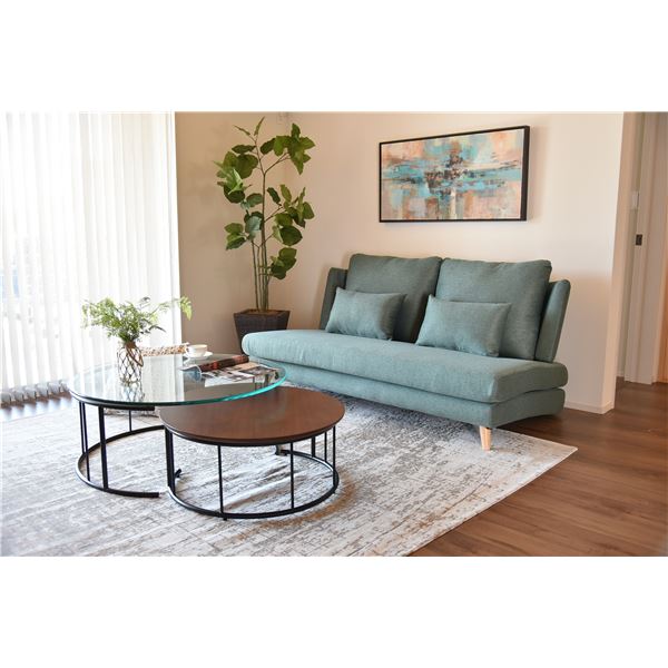 ソファ ローソファ 3人掛け 幅166cm 木製 脚付き ファブリック クッション付き リビング ブラウン 組立品【代引不可】 [3]