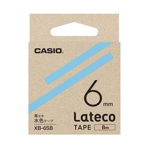 (まとめ)カシオ計算機 ラテコ専用テープXB-6SB水色に黒文字(×10セット)