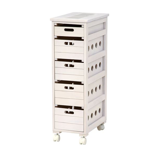 桐製 キッチンストッカー/台所収納 【幅25×奥行40×高さ79cm】 ホワイトウォッシュ 木製 キャスター 引き出し 天板タイル付き【代引不可】