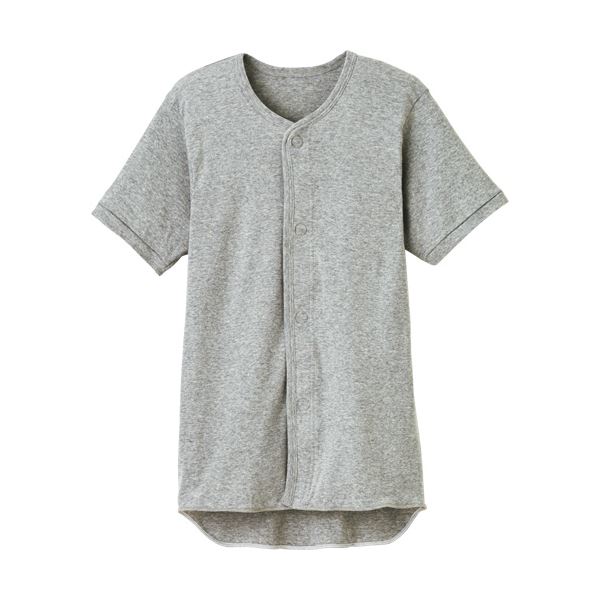 （まとめ）オオサキメディカル プラスハートワンタッチ肌着 前開き 半袖 紳士用 L グレー 74808 1枚【×..