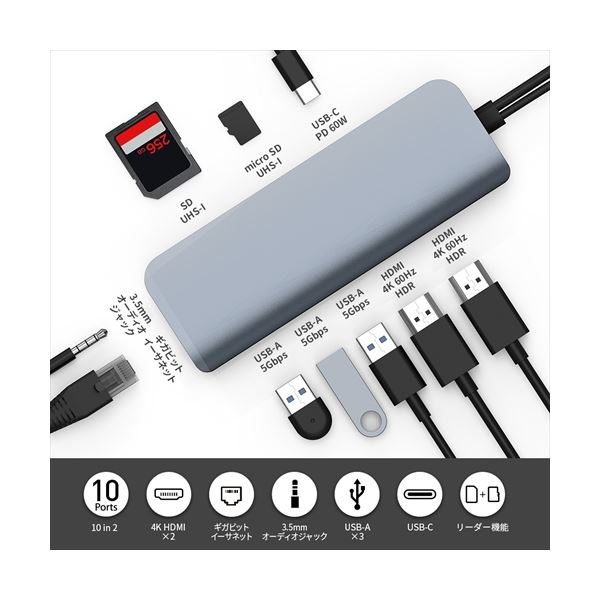 HYPER HyperDrive VIPER 10-in-2 USB-C ハブ HP-HD392GR