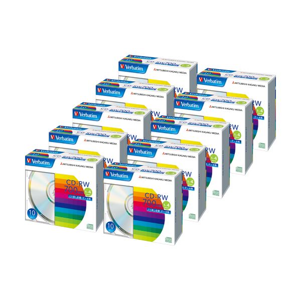 バーベイタム データ用CD-RW700MB ブランドシルバー 5mmスリムケース SW80QU10V1C 1箱(100枚:10枚×10個)
