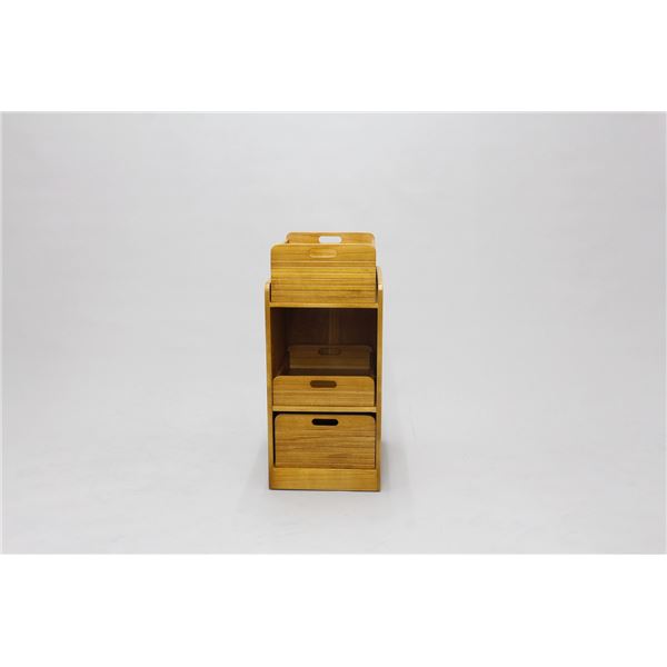 収納棚 サイドボード 約幅30cm 3段 ライトブラウン 木製 天然木 桐材 キャスター付き 軽量 トレイワゴン 完成品 リビング [3]