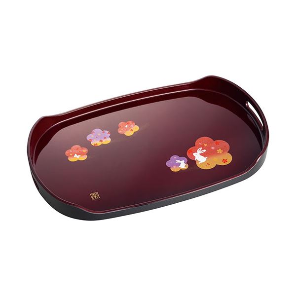 紀州塗 宴うさぎ 溜塗長手盆(尺五) 4120-050