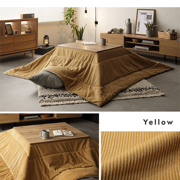 alineのこたつ布団 単品 約190×190cm イエロー コーデュロイ調 洗える リバーシブル クッション 寝袋 3WAY こたつ掛け布団 生活雑貨【代引不可】｜アングル2