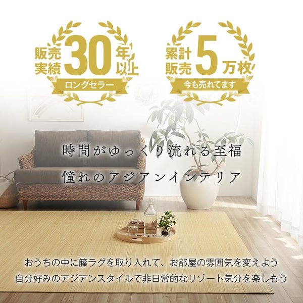 籐製 ラグマット/絨毯 【本間8畳 約200×300cm】 抗菌 防臭 耐久性 ひんやり 自然素材 インドネシア産 むしろ 〔リビング〕【代引不可】 [3]