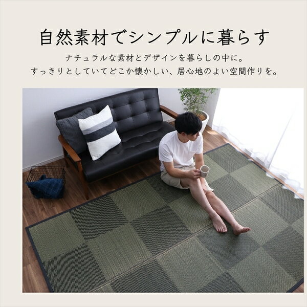 い草 カーペット ござ 江戸間2畳 約174×174cm ブラウン 防炎 抗菌 防臭 日本製 国産 市松柄 ラグ マット 敷き物 い草マット イ草マット 【代引不可】 [2]