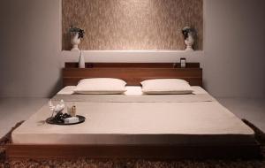 棚・コンセント付きフロアベッド スタンダードポケットコイルマットレス付き クイーン(Q×1) 組立設置付