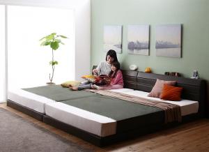 親子で寝られる棚・コンセント付きレザー連結ベッド ボンネルコイルマットレス付き ワイドK260(SD+D)