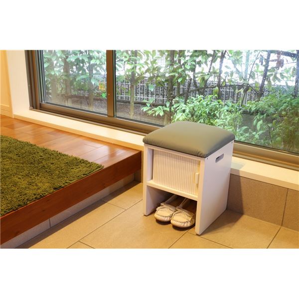 スツールボックス 約幅28×奥行28×高さ37cm ホワイト ジャバラ扉 木製 天然木 オットマン 腰掛け椅子 来客用