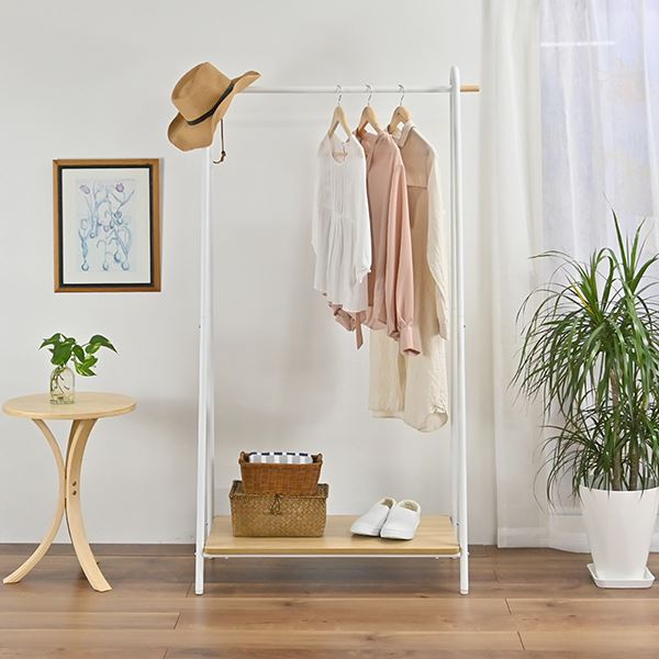 ハンガーラック 衣類収納 幅91.5cm×奥行40.5cm×高さ159cm ホワイト A型 棚付き ワイドタイプ スチール ..