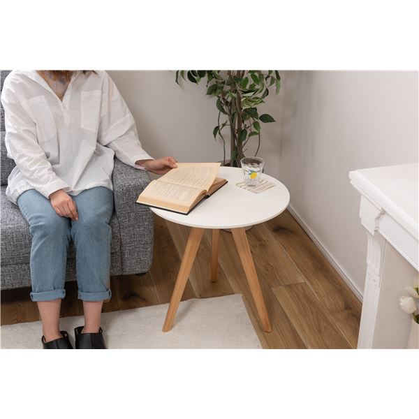 ラウンド サイドテーブル 約幅50×奥行50×高さ50cm ホワイト 天然木 パイン リビング インテリア家具 組立品