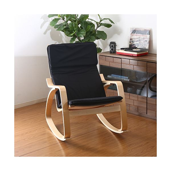 リラックスチェア/ロッキングチェア 【ブラック】 木製フレーム スリム 肘付き ハイバックタイプ【代 ...