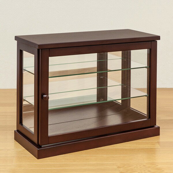 コレクションケース 【ヨコ型】 木製(天然木)/ガラス 幅60cm×奥行26.5cm ダークブラウン【代引不可】