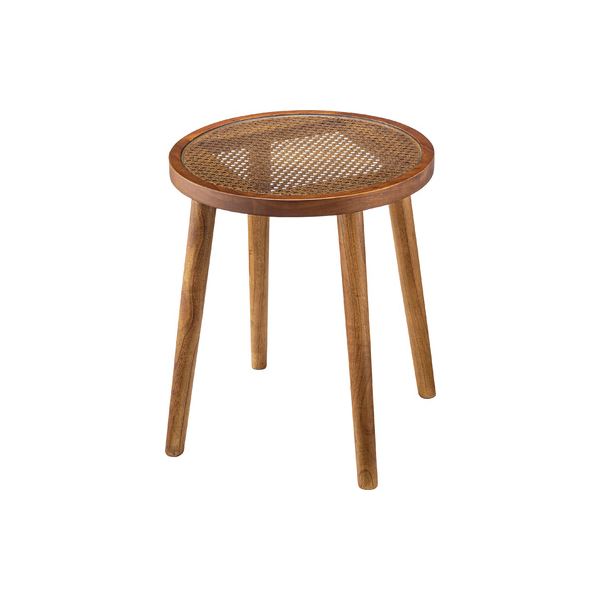 ラウンド ガラステーブル 約幅45cm M ブラウン 天然木 ミンディ ラタン 強化ガラス サイドテーブル リビング 組立品