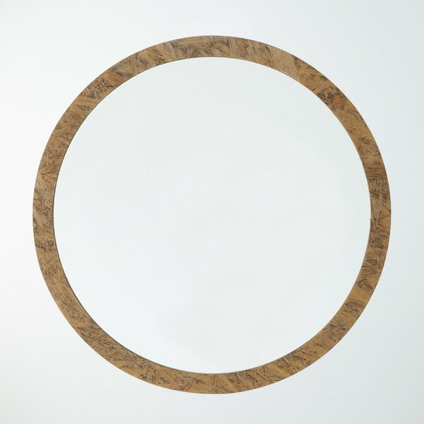 OSB丸形ウォールミラー(80) (ブラウン/茶) 直径80cm 鏡/スリム/高級感/ヴィンテージ/ブルックリン/飛散..
